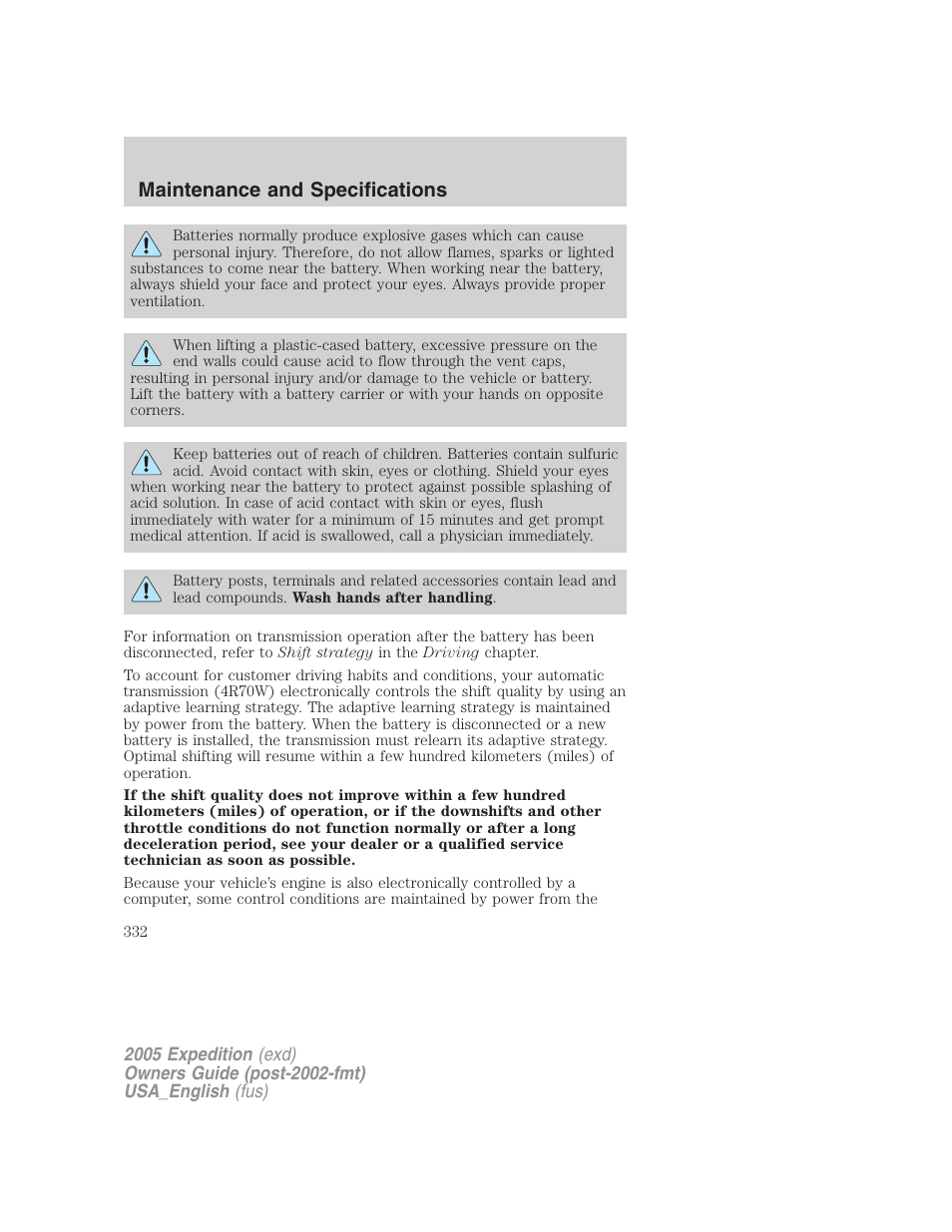 Maintenance and specifications | FORD 2005 Expedition v.2 User Manual | Page 332 / 376