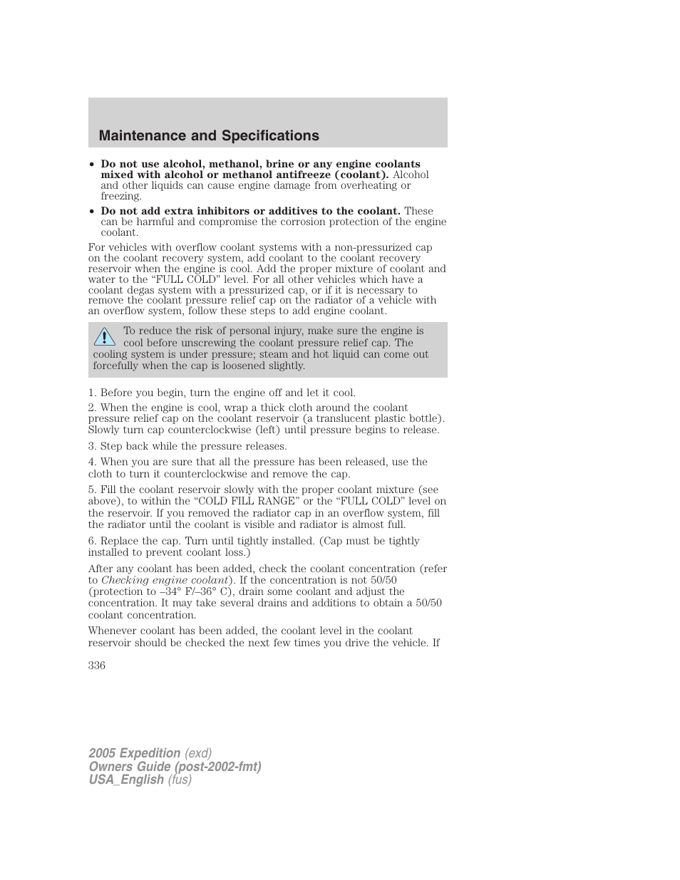 Maintenance and specifications | FORD 2005 Expedition v.2 User Manual | Page 336 / 376