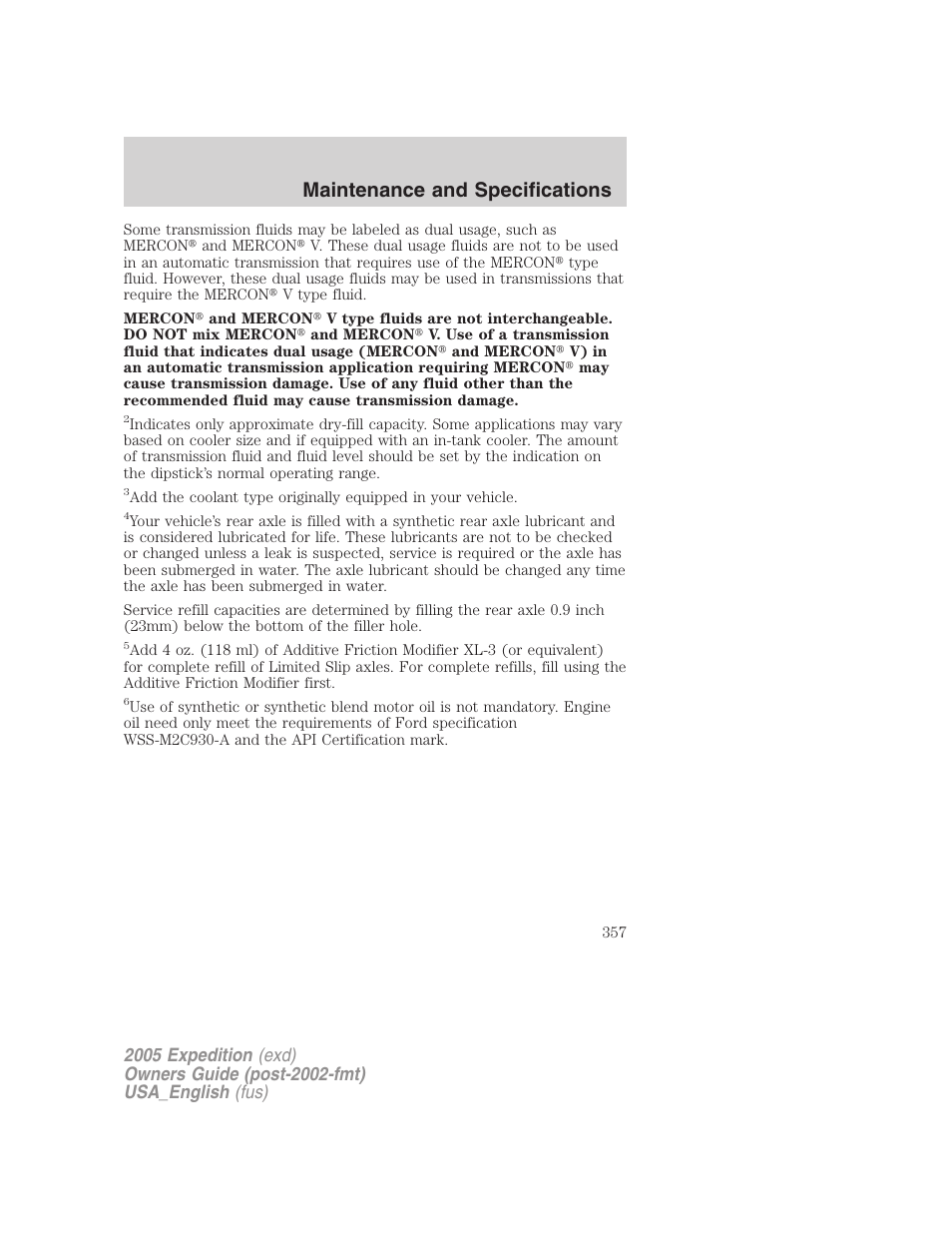 Maintenance and specifications | FORD 2005 Expedition v.2 User Manual | Page 357 / 376