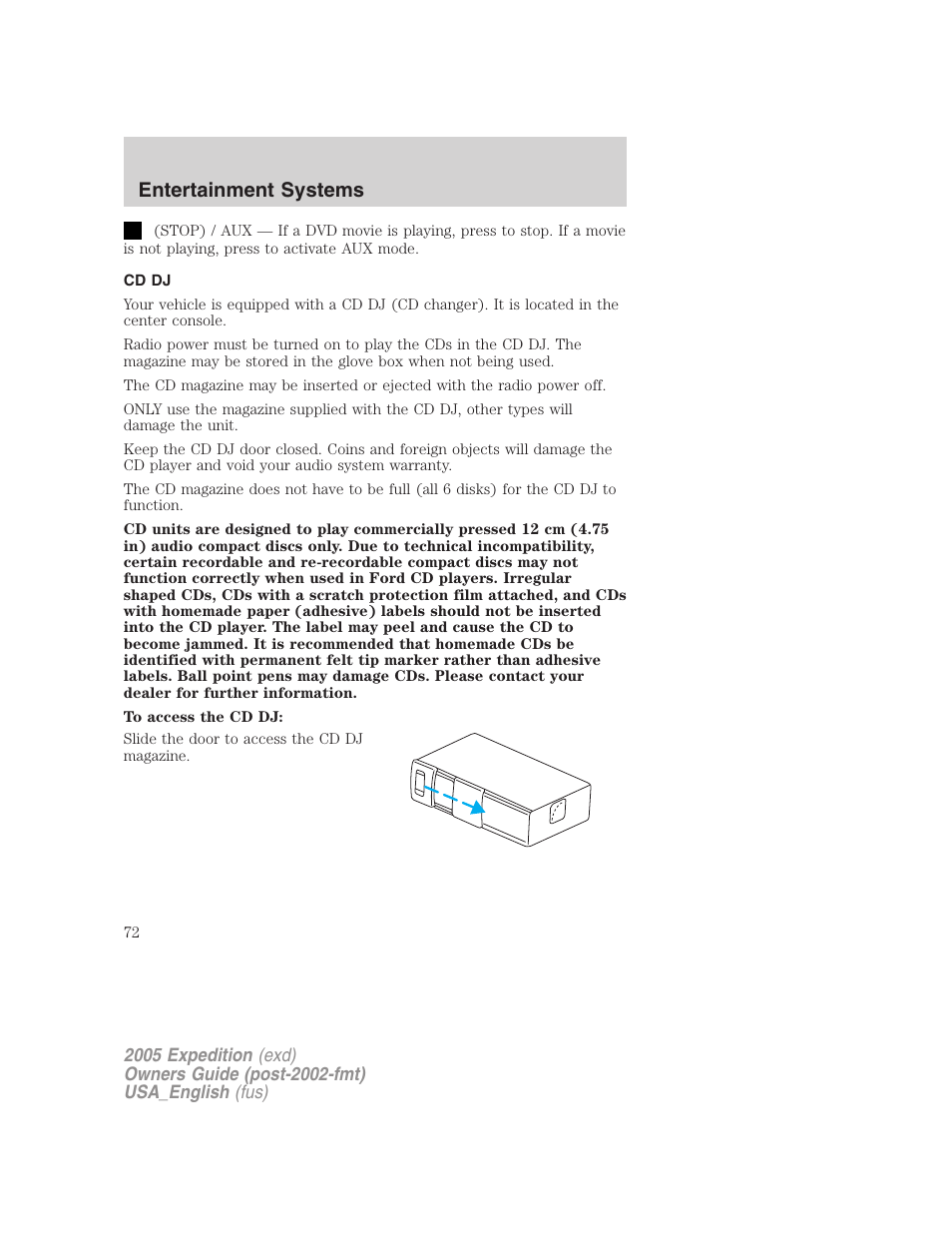Cd dj, Entertainment systems | FORD 2005 Expedition v.2 User Manual | Page 72 / 376