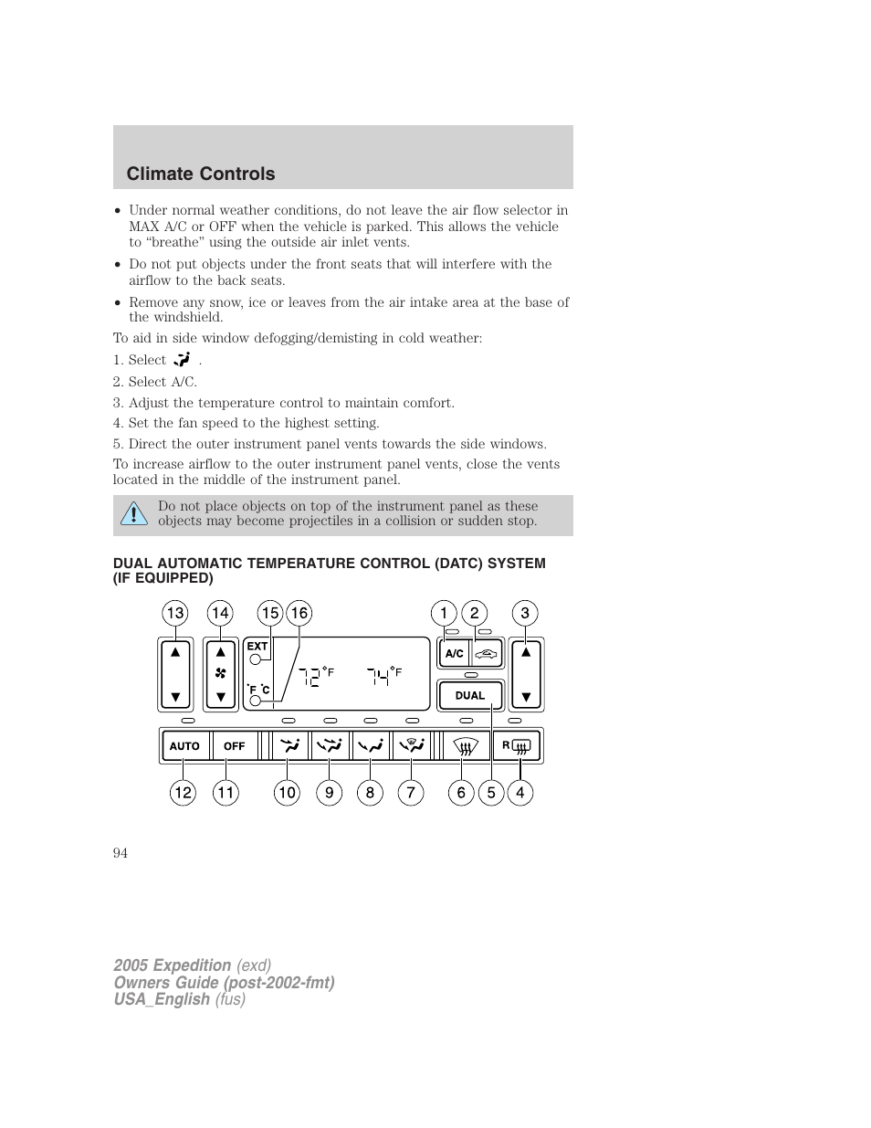 Climate controls | FORD 2005 Expedition v.2 User Manual | Page 94 / 376