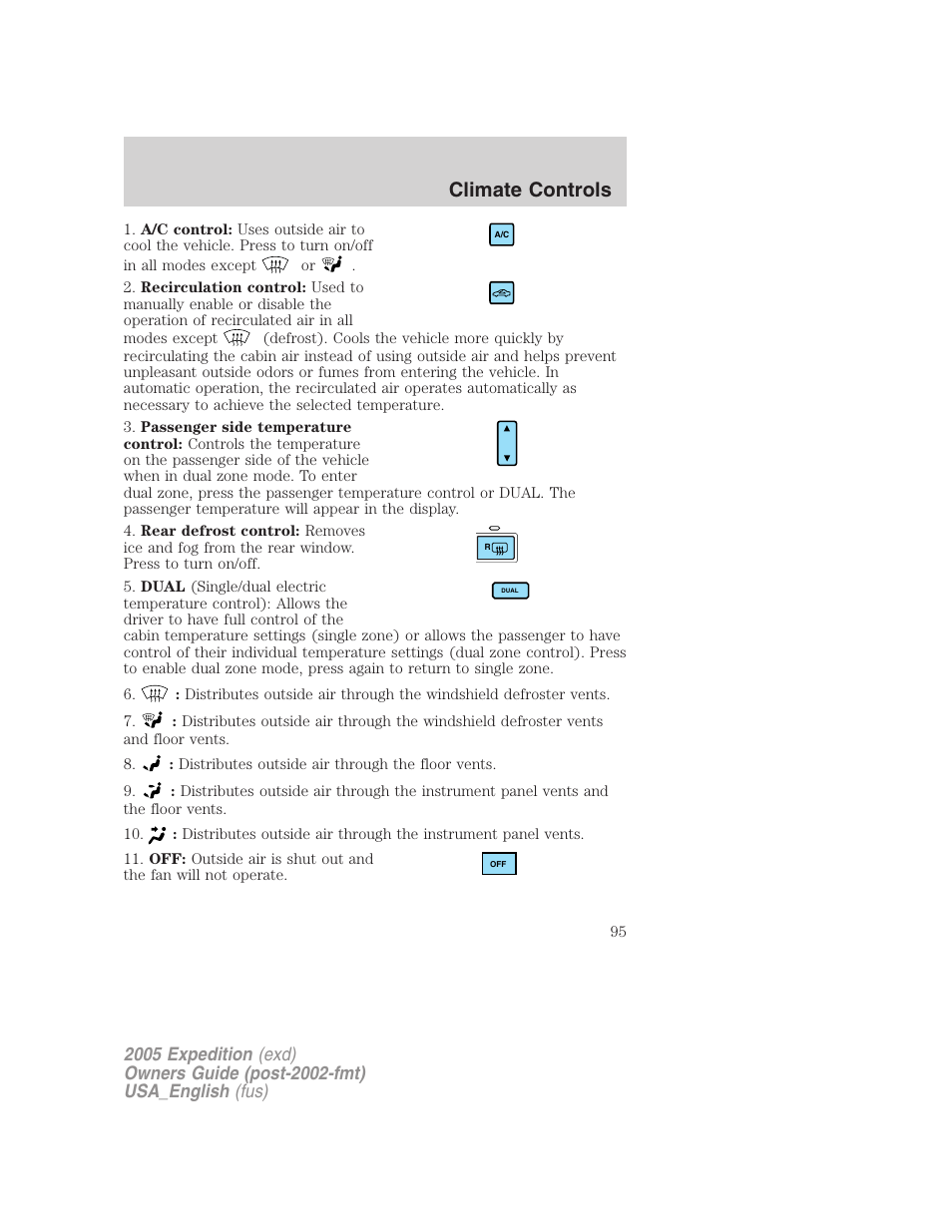 Climate controls | FORD 2005 Expedition v.2 User Manual | Page 95 / 376