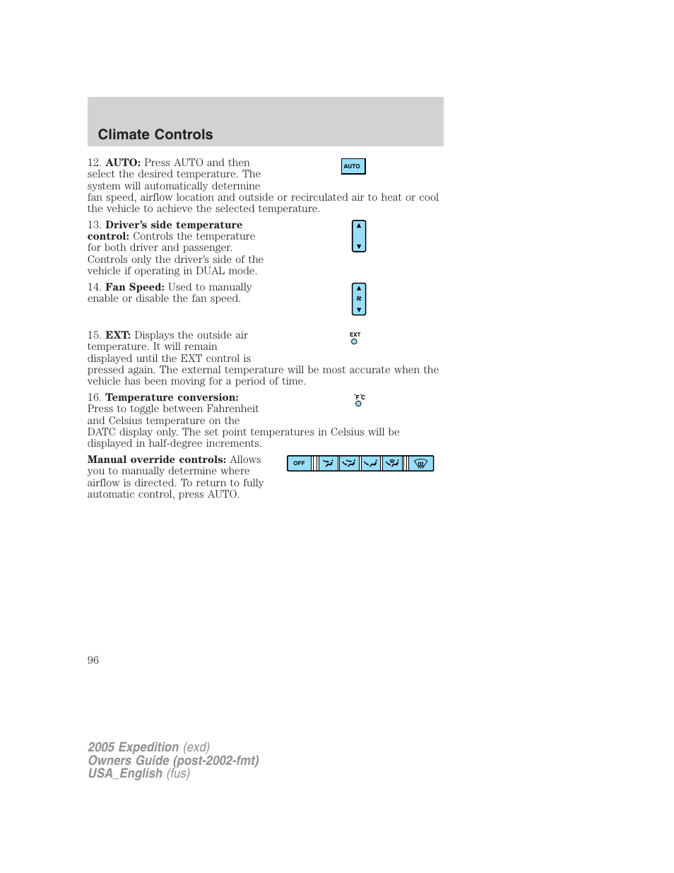 Climate controls | FORD 2005 Expedition v.2 User Manual | Page 96 / 376