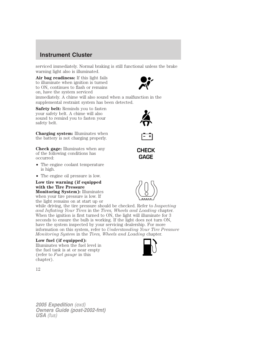 Instrument cluster | FORD 2005 Expedition v.3 User Manual | Page 12 / 376