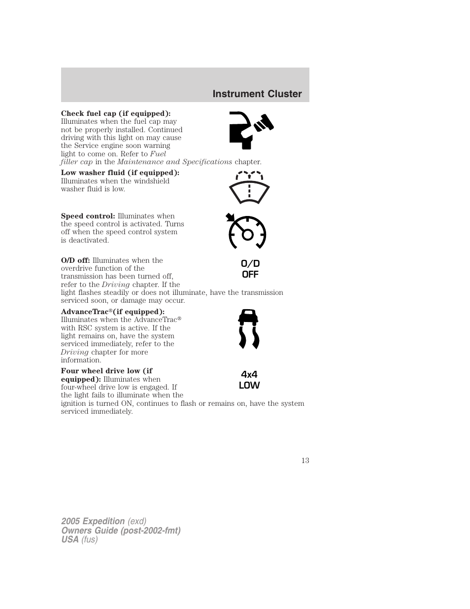 Instrument cluster | FORD 2005 Expedition v.3 User Manual | Page 13 / 376
