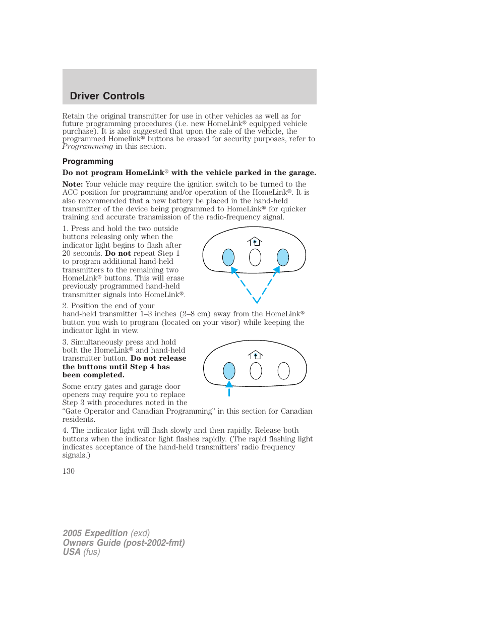 Programming, Driver controls | FORD 2005 Expedition v.3 User Manual | Page 130 / 376
