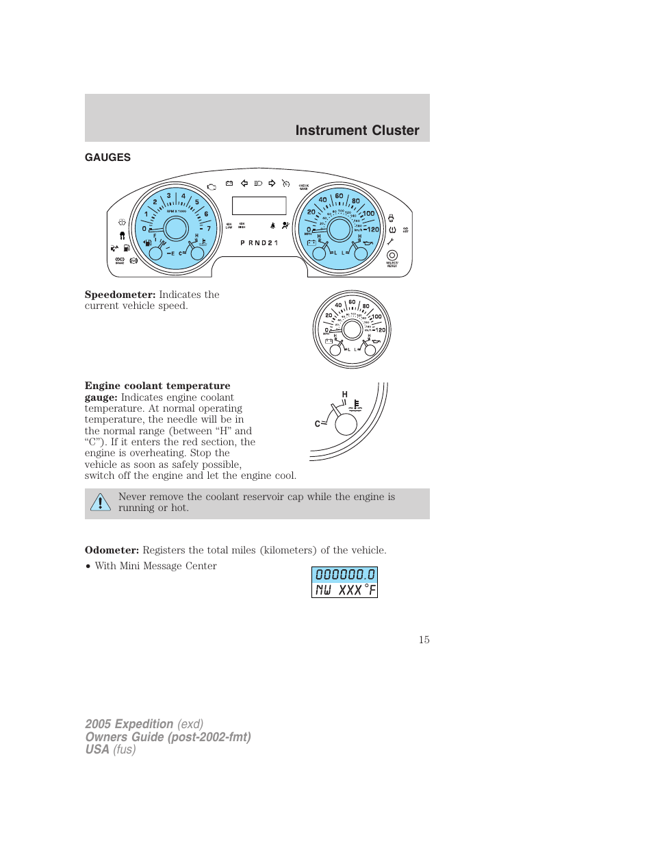 Gauges, Instrument cluster | FORD 2005 Expedition v.3 User Manual | Page 15 / 376