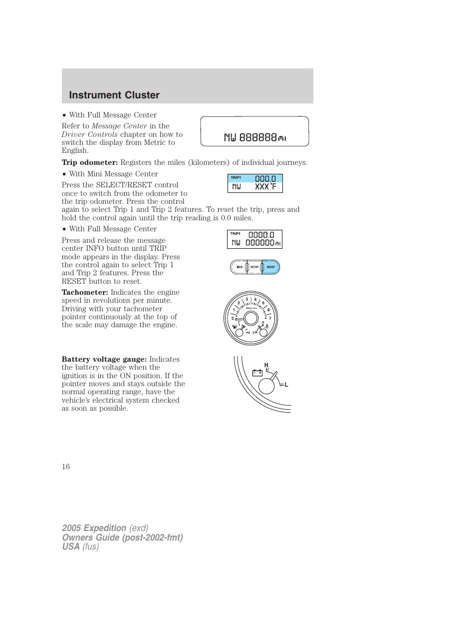 Instrument cluster | FORD 2005 Expedition v.3 User Manual | Page 16 / 376