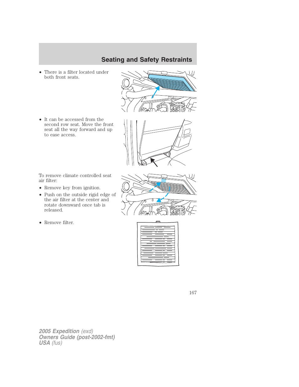 Seating and safety restraints | FORD 2005 Expedition v.3 User Manual | Page 167 / 376