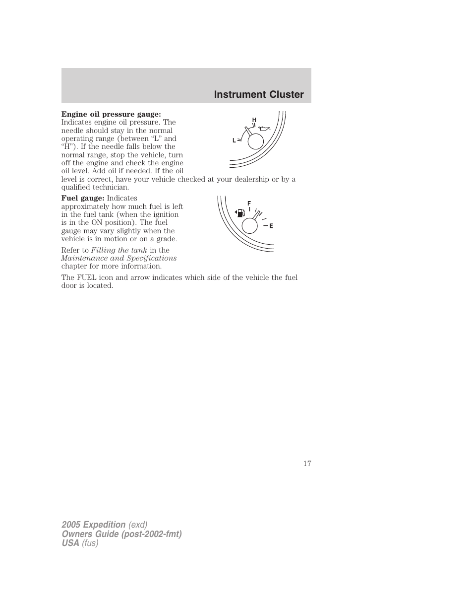 Instrument cluster | FORD 2005 Expedition v.3 User Manual | Page 17 / 376