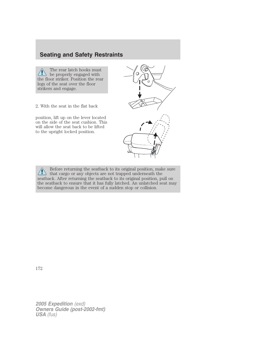 Seating and safety restraints | FORD 2005 Expedition v.3 User Manual | Page 172 / 376