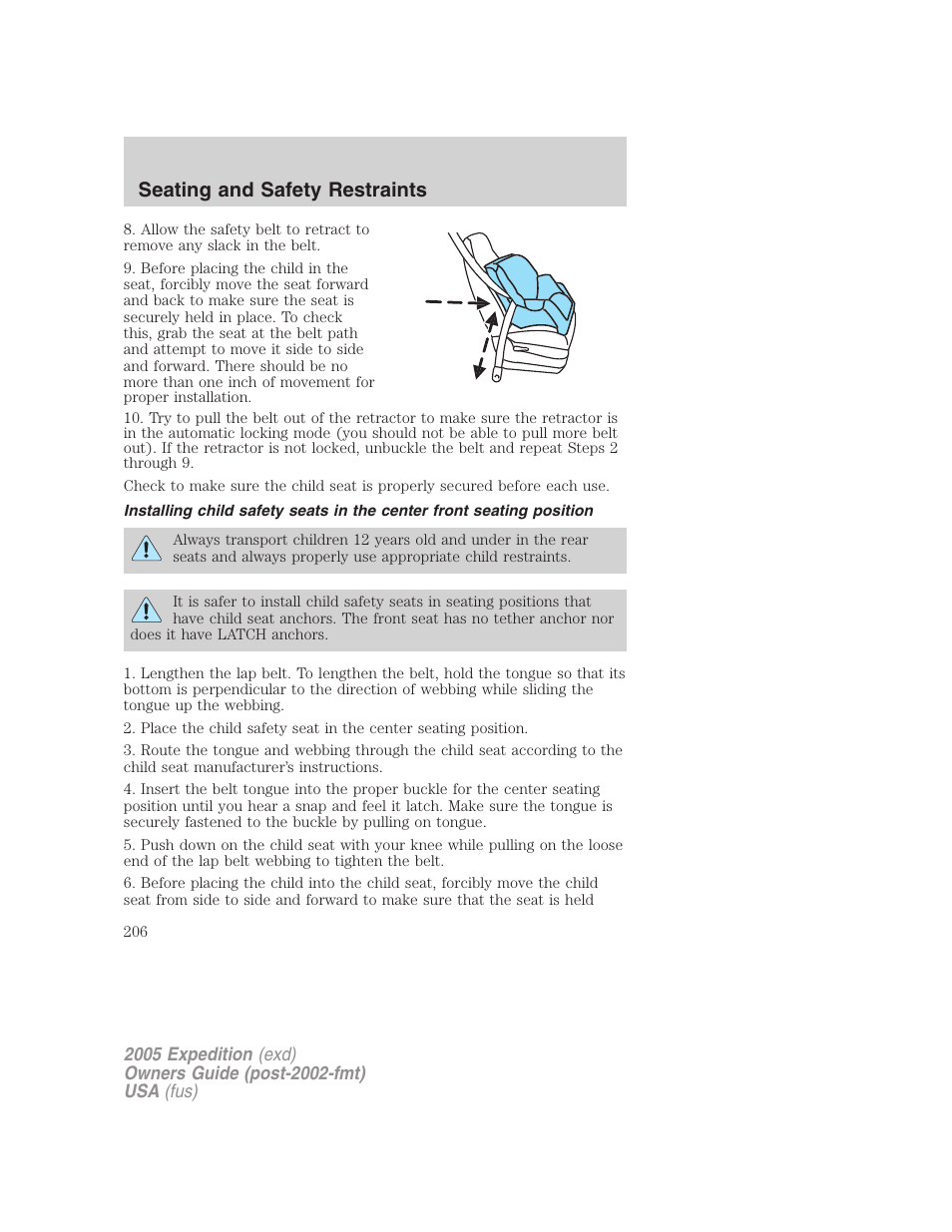 Seating and safety restraints | FORD 2005 Expedition v.3 User Manual | Page 206 / 376