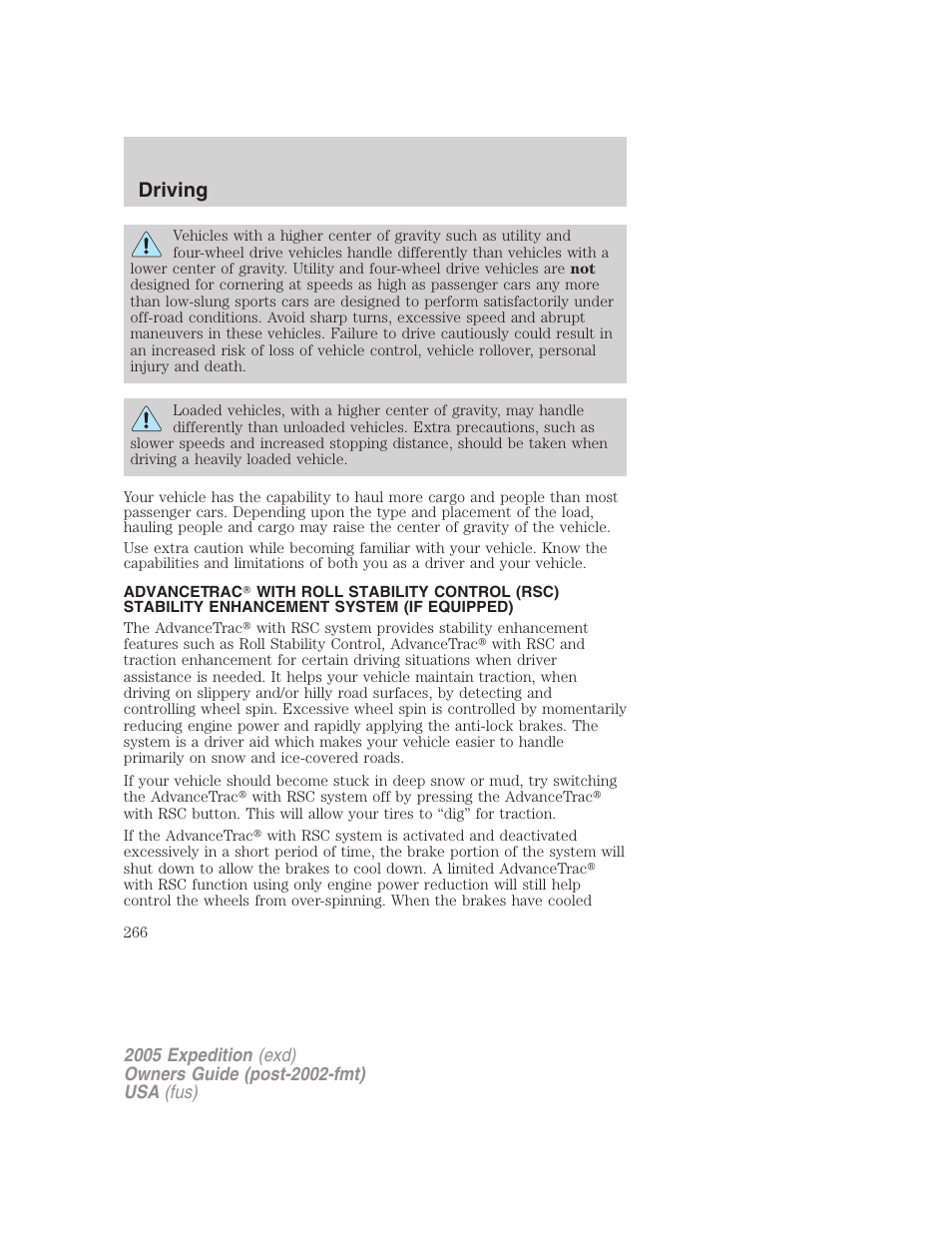 Driving | FORD 2005 Expedition v.3 User Manual | Page 266 / 376