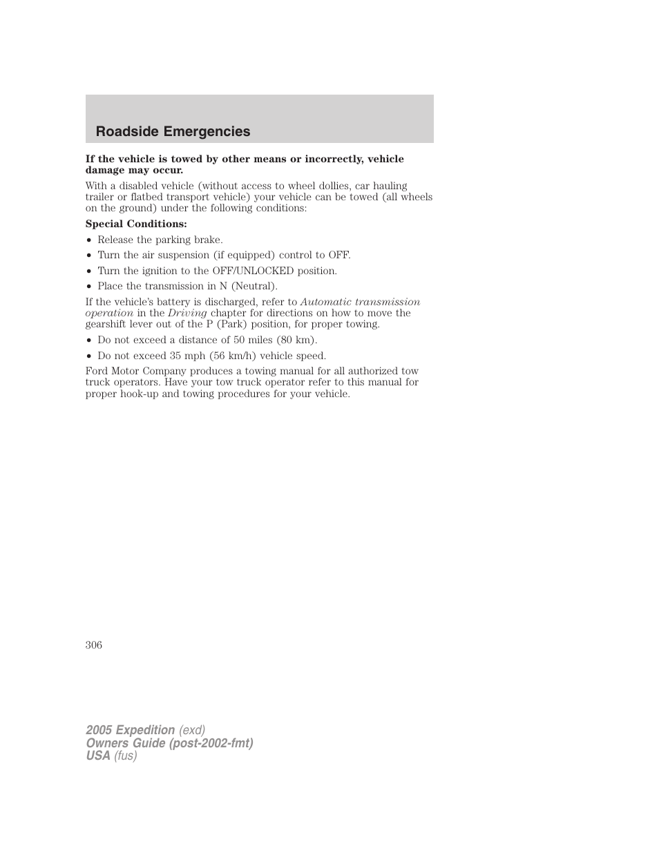 Roadside emergencies | FORD 2005 Expedition v.3 User Manual | Page 306 / 376