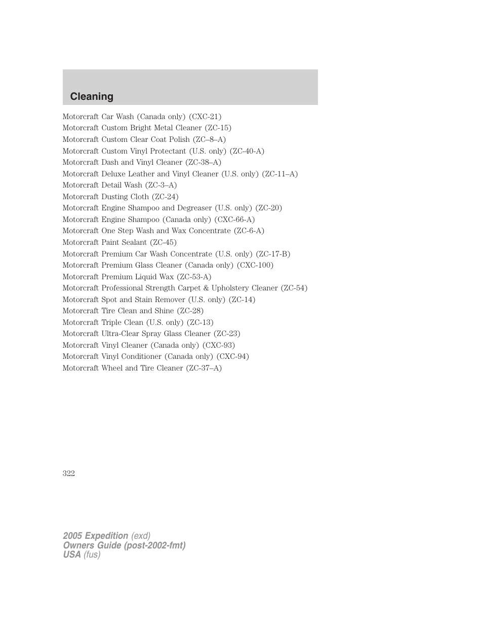 Cleaning | FORD 2005 Expedition v.3 User Manual | Page 322 / 376