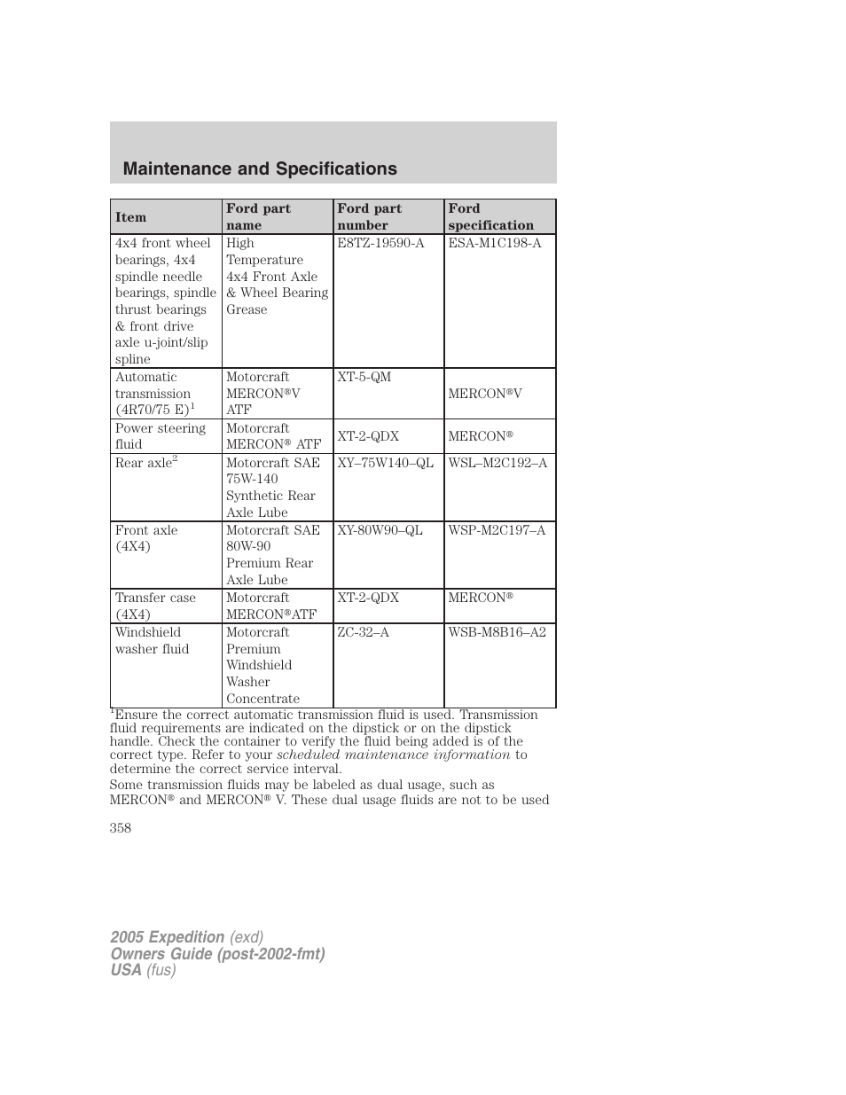 Maintenance and specifications | FORD 2005 Expedition v.3 User Manual | Page 358 / 376