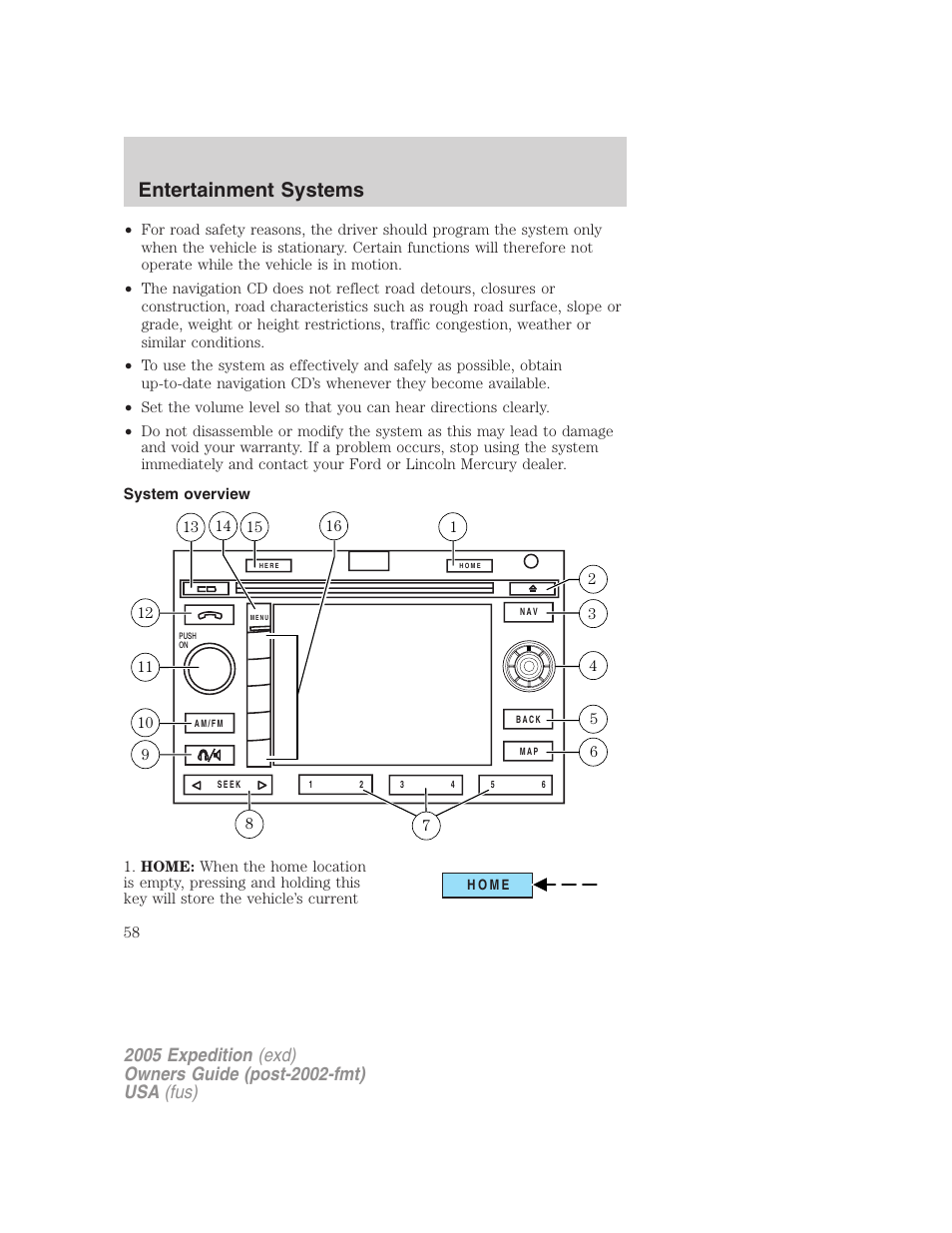 System overview, Entertainment systems | FORD 2005 Expedition v.3 User Manual | Page 58 / 376