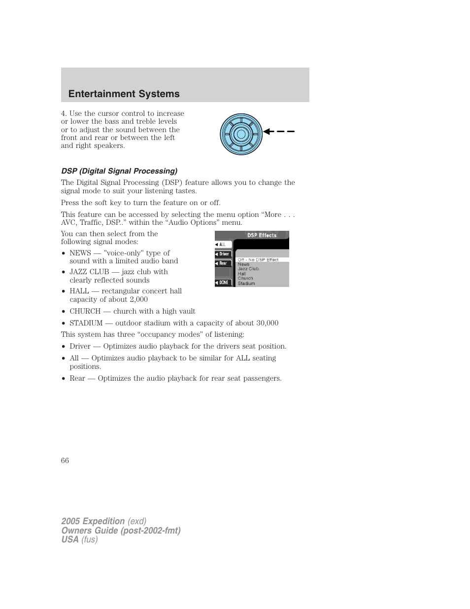 Dsp (digital signal processing), Entertainment systems | FORD 2005 Expedition v.3 User Manual | Page 66 / 376