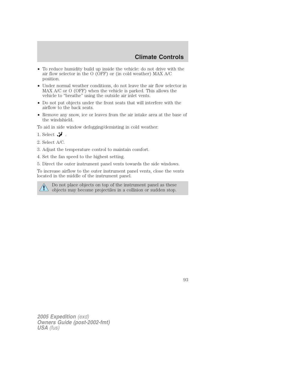 Climate controls | FORD 2005 Expedition v.3 User Manual | Page 93 / 376