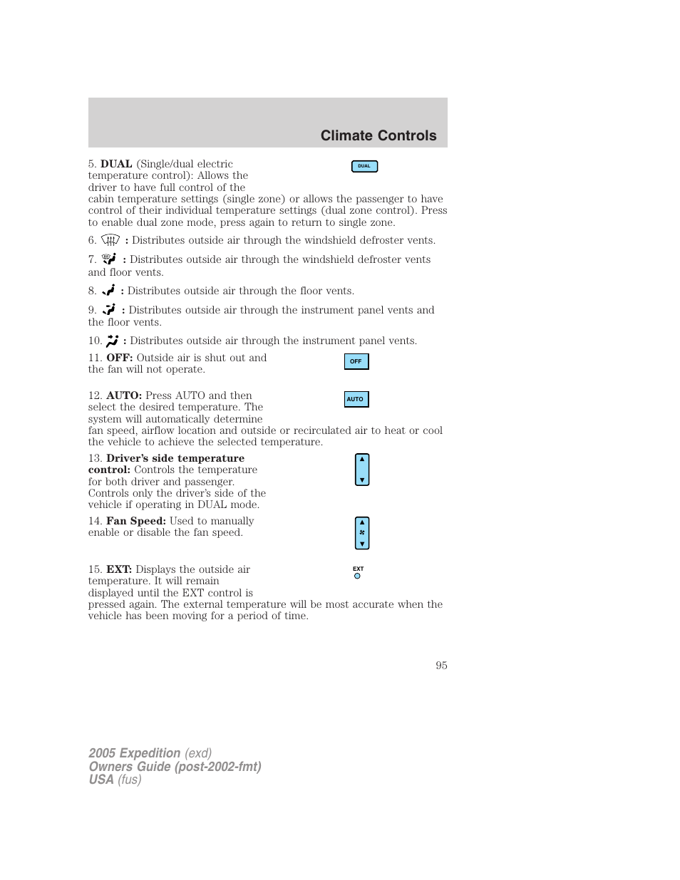 Climate controls | FORD 2005 Expedition v.3 User Manual | Page 95 / 376