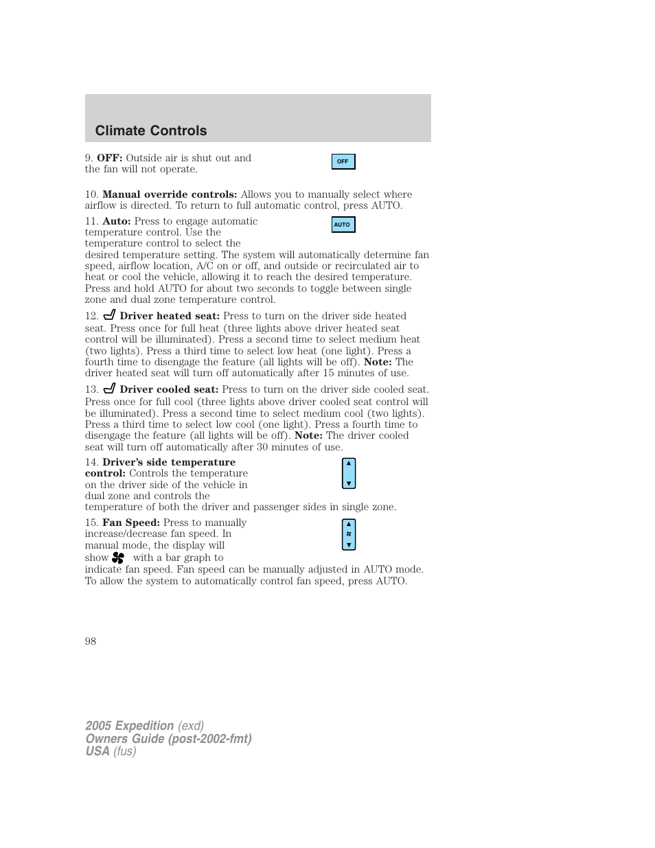 Climate controls | FORD 2005 Expedition v.3 User Manual | Page 98 / 376