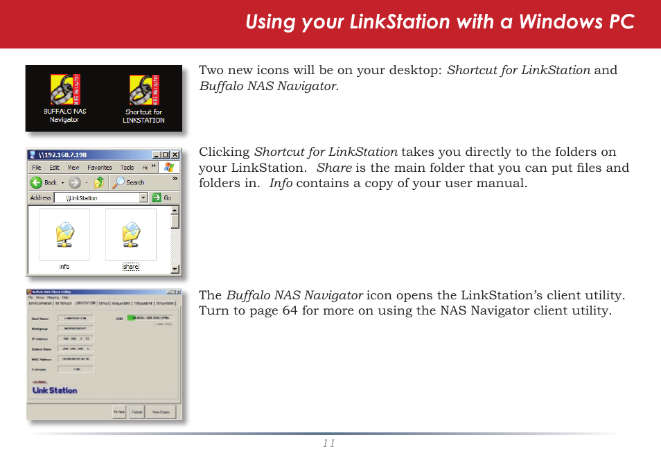 Using your linkstation with a windows pc | Buffalo Technology LinkStation Live Shared Network Storage User Manual | Page 11 / 76