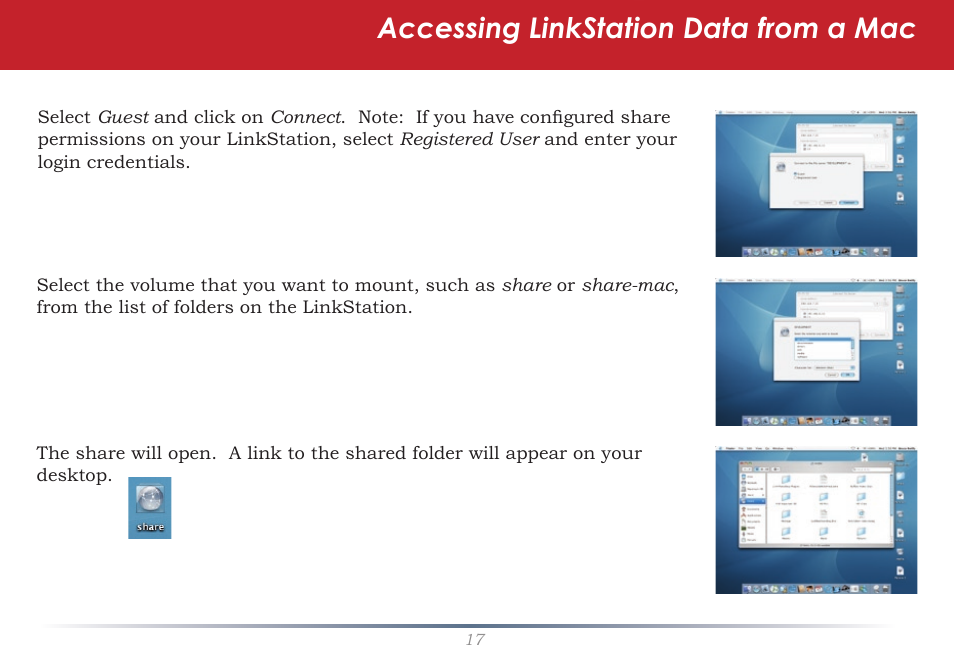 Accessing linkstation data from a mac | Buffalo Technology LinkStation Live Shared Network Storage User Manual | Page 17 / 76