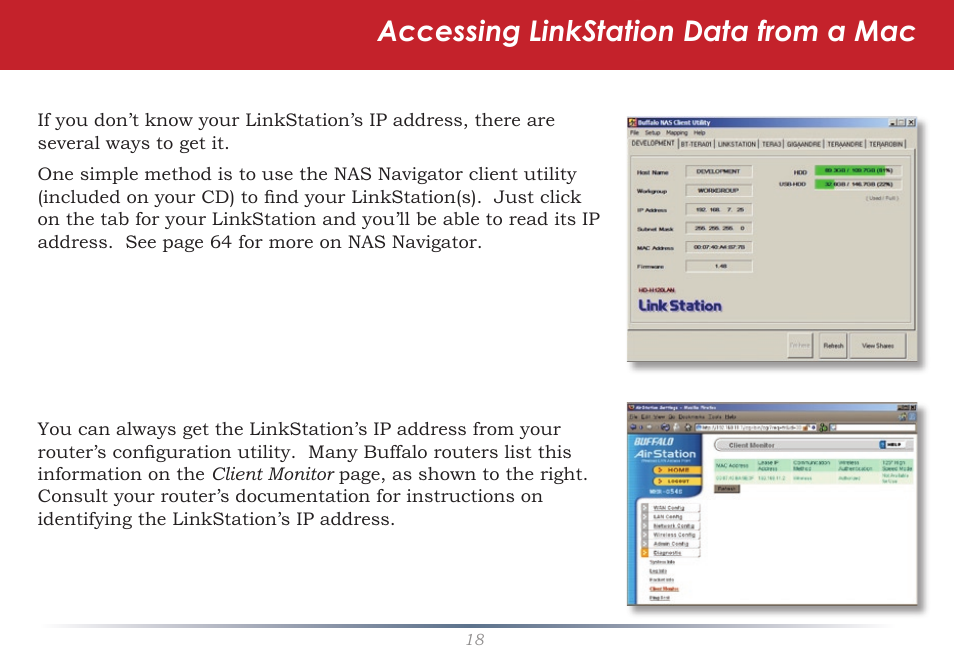 Accessing linkstation data from a mac | Buffalo Technology LinkStation Live Shared Network Storage User Manual | Page 18 / 76