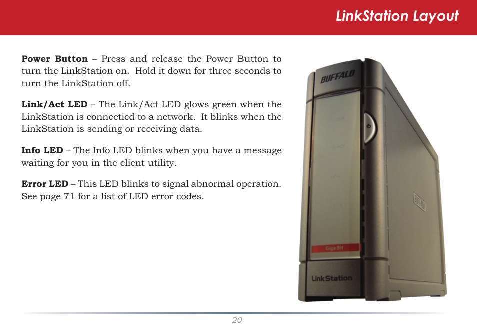 Linkstation layout | Buffalo Technology LinkStation Live Shared Network Storage User Manual | Page 20 / 76