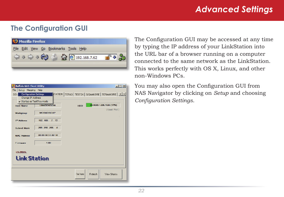 Advanced settings | Buffalo Technology LinkStation Live Shared Network Storage User Manual | Page 22 / 76