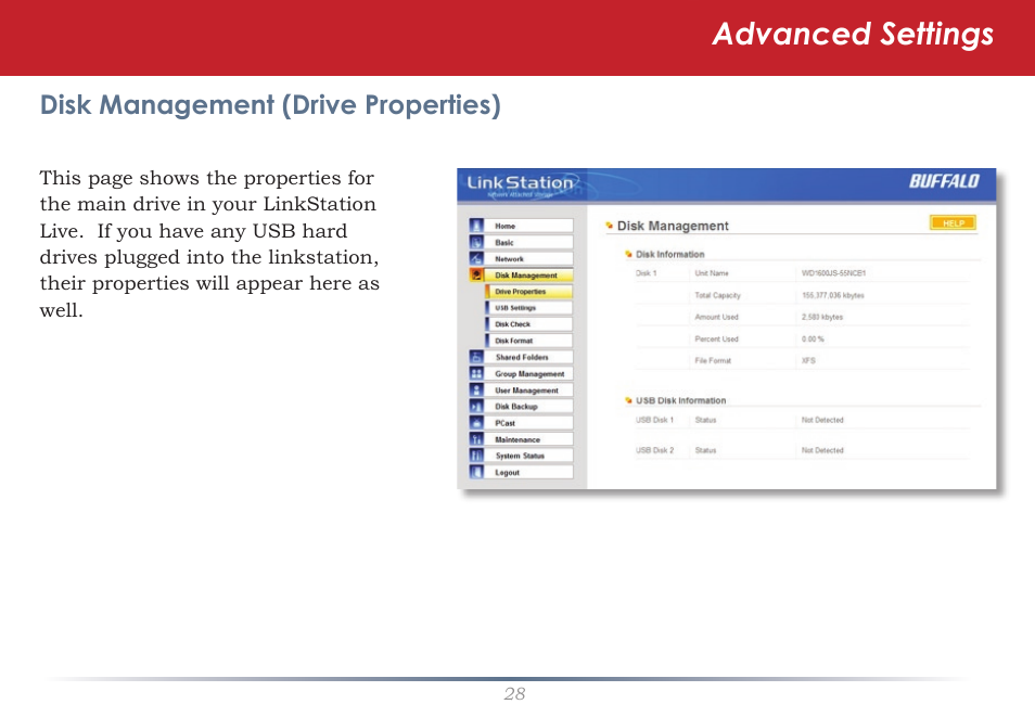 Advanced settings | Buffalo Technology LinkStation Live Shared Network Storage User Manual | Page 28 / 76