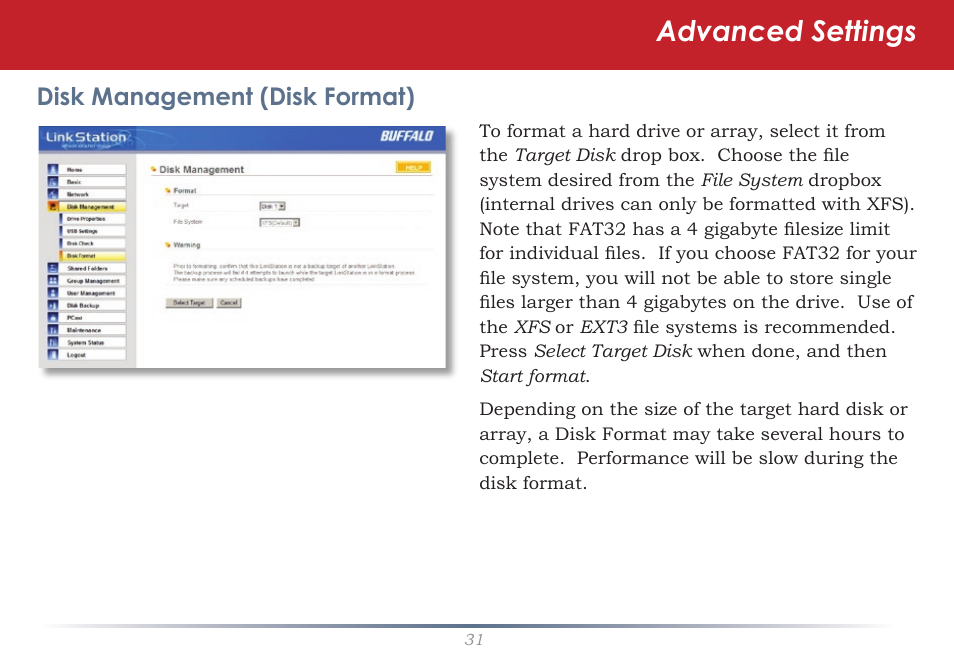 Advanced settings | Buffalo Technology LinkStation Live Shared Network Storage User Manual | Page 31 / 76