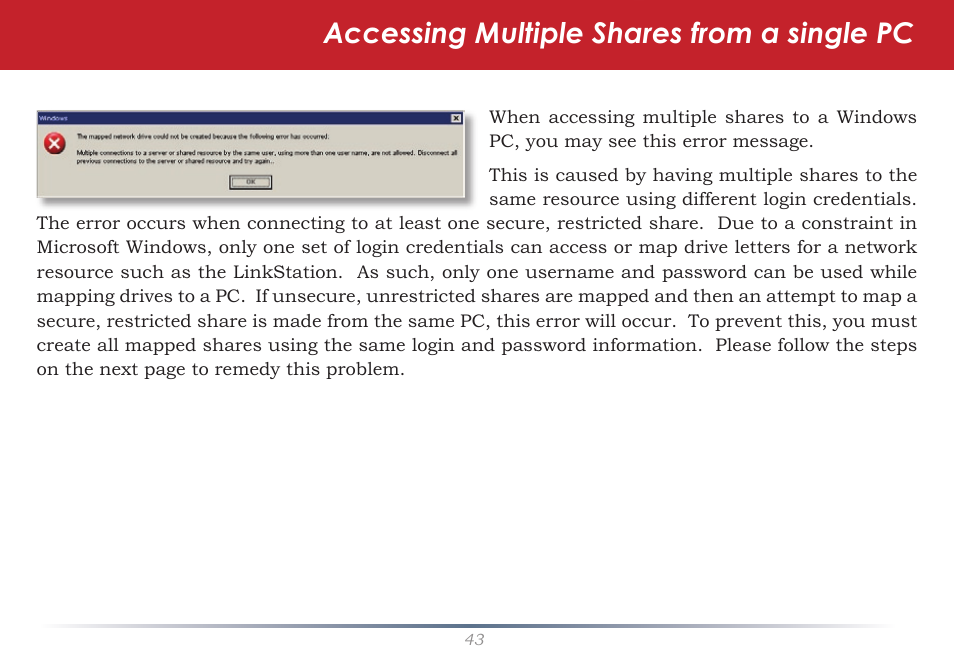 Accessing multiple shares from a single pc | Buffalo Technology LinkStation Live Shared Network Storage User Manual | Page 43 / 76
