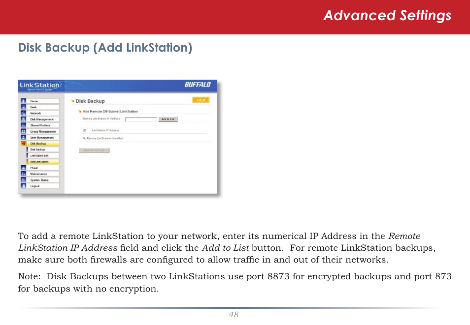 Advanced settings | Buffalo Technology LinkStation Live Shared Network Storage User Manual | Page 48 / 76