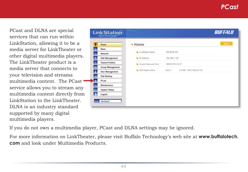 Pcast | Buffalo Technology LinkStation Live Shared Network Storage User Manual | Page 49 / 76