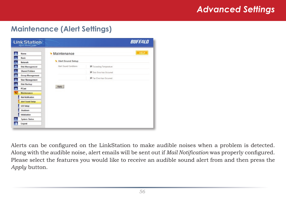 Advanced settings | Buffalo Technology LinkStation Live Shared Network Storage User Manual | Page 56 / 76