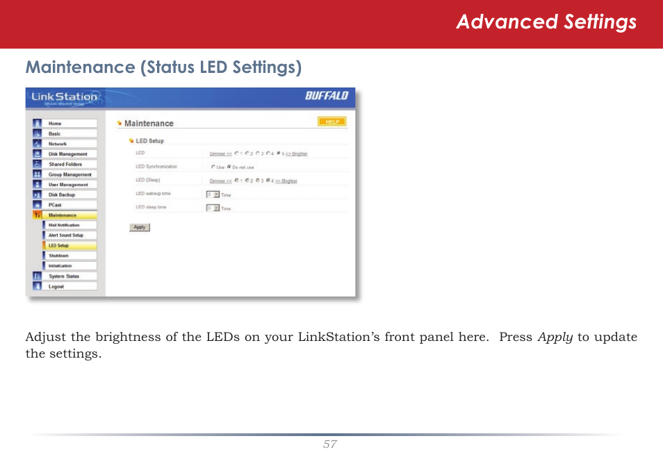 Advanced settings | Buffalo Technology LinkStation Live Shared Network Storage User Manual | Page 57 / 76