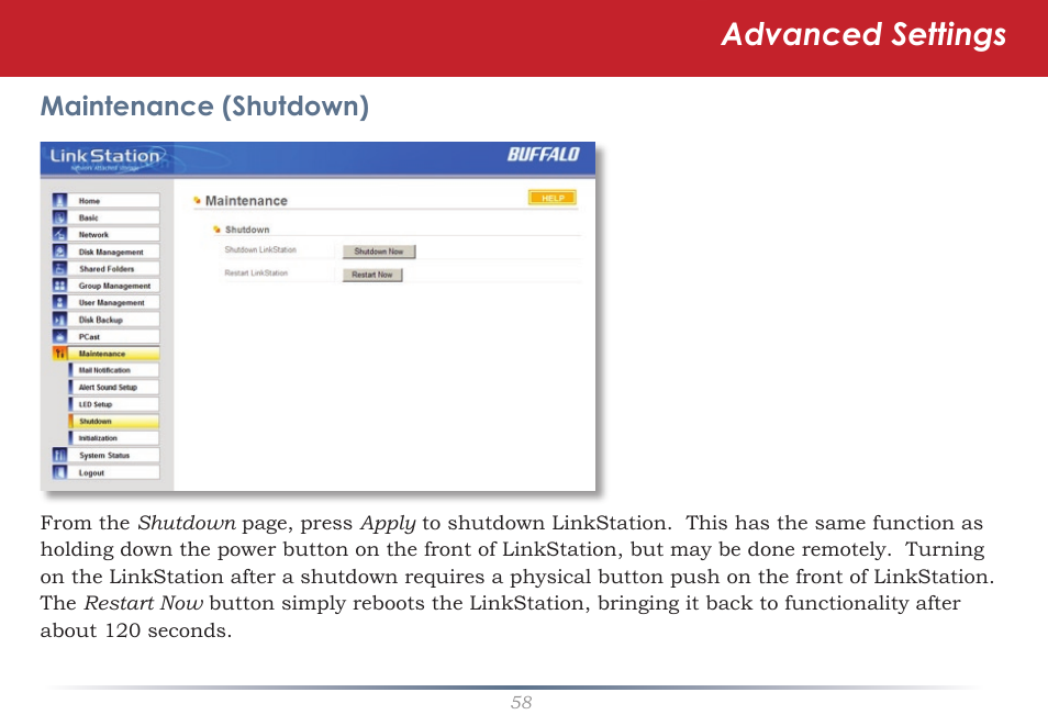 Advanced settings | Buffalo Technology LinkStation Live Shared Network Storage User Manual | Page 58 / 76