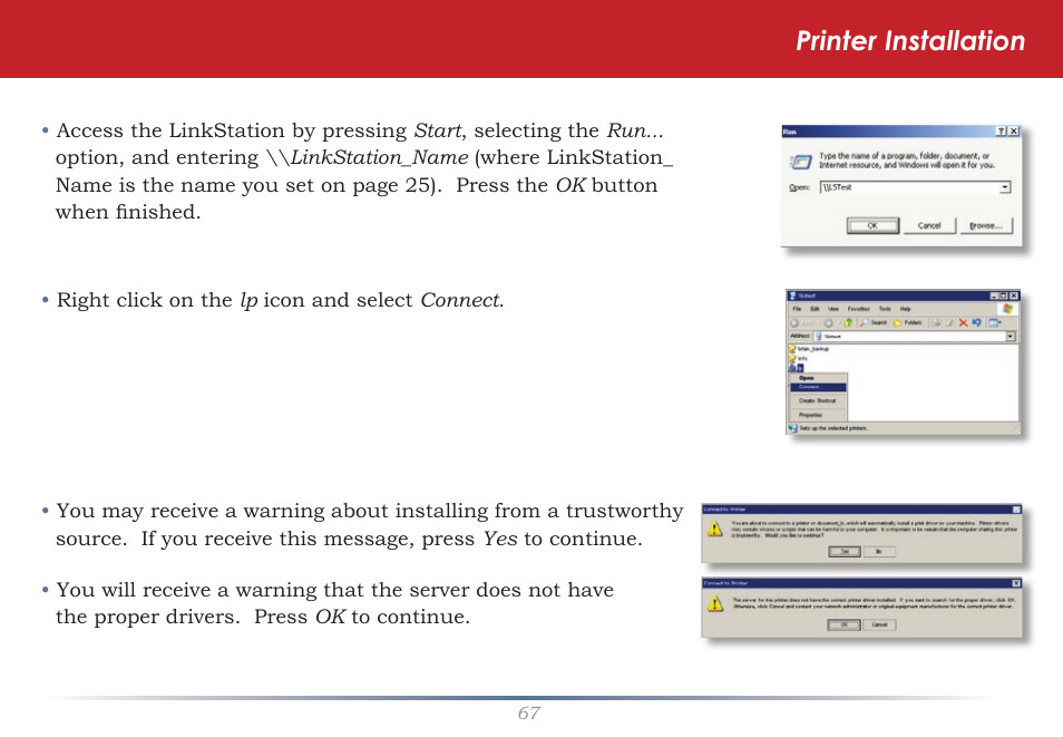 Printer installation | Buffalo Technology LinkStation Live Shared Network Storage User Manual | Page 67 / 76