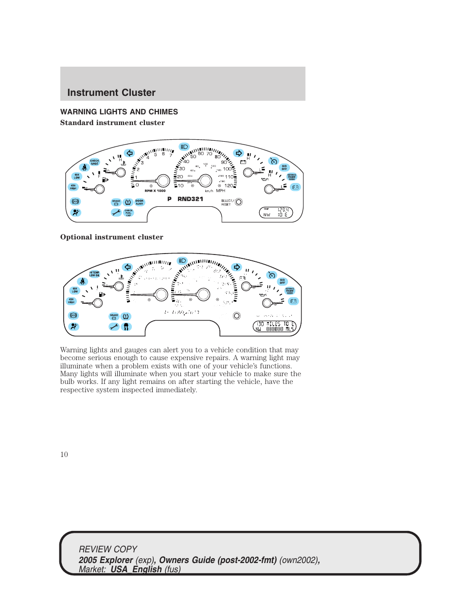 Instrument cluster | FORD 2005 Explorer v.1 User Manual | Page 10 / 320