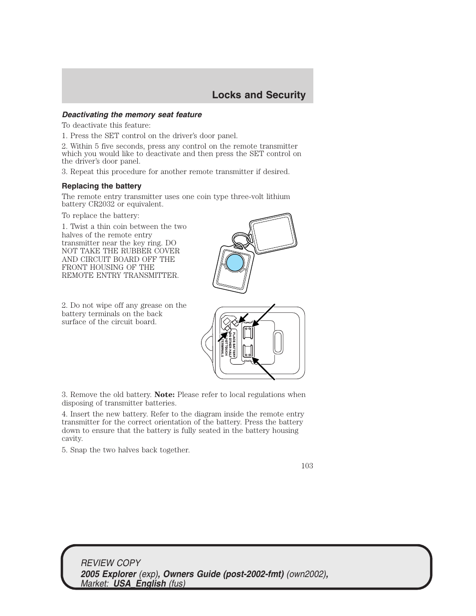 Locks and security | FORD 2005 Explorer v.1 User Manual | Page 103 / 320