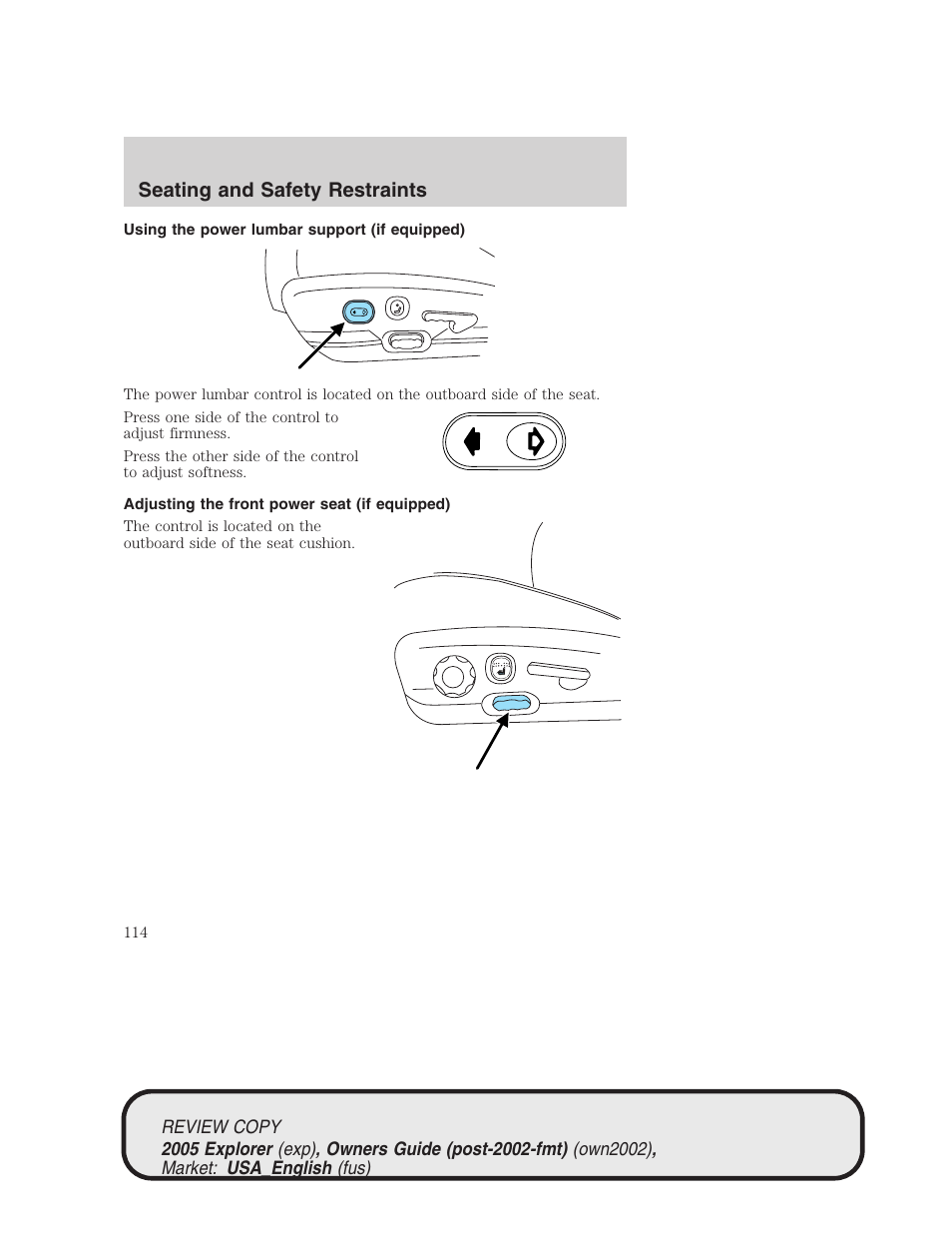 Seating and safety restraints | FORD 2005 Explorer v.1 User Manual | Page 114 / 320