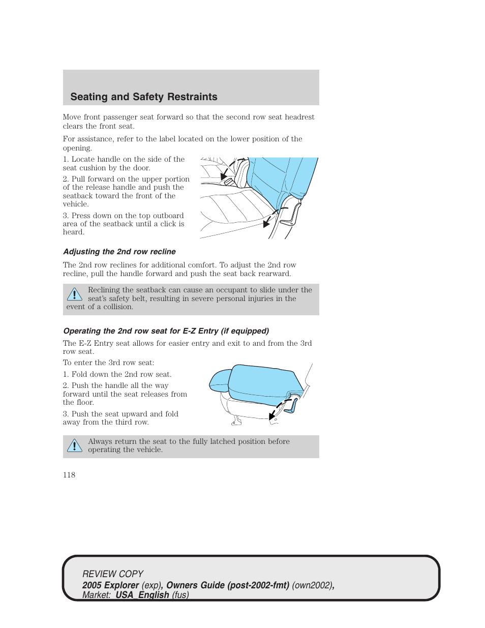 Seating and safety restraints | FORD 2005 Explorer v.1 User Manual | Page 118 / 320