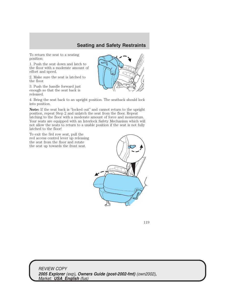 Seating and safety restraints | FORD 2005 Explorer v.1 User Manual | Page 119 / 320