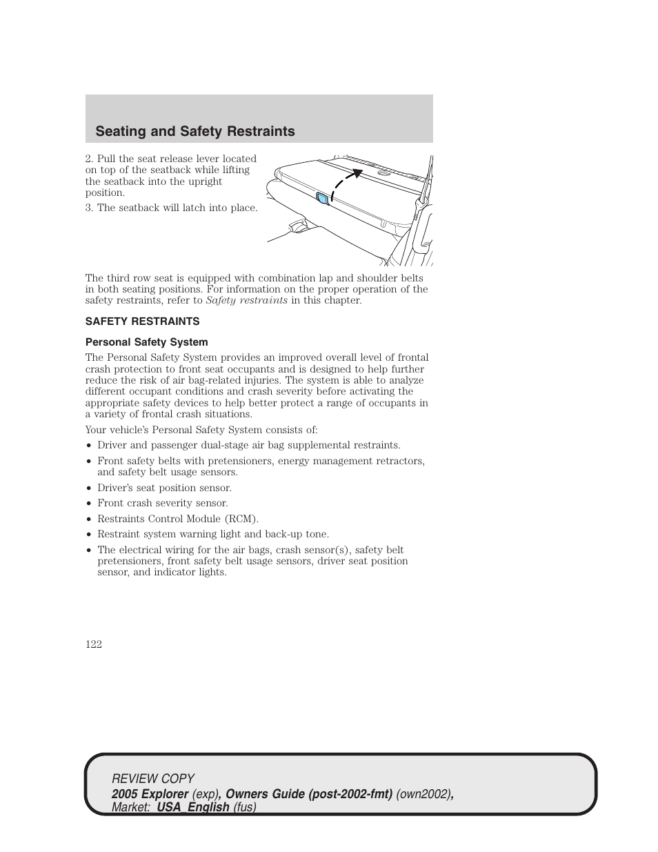 Seating and safety restraints | FORD 2005 Explorer v.1 User Manual | Page 122 / 320