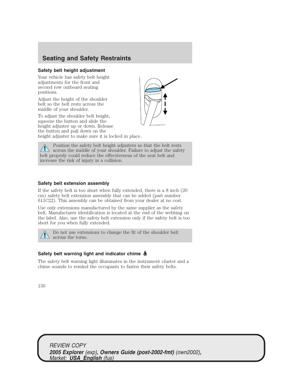 Seating and safety restraints | FORD 2005 Explorer v.1 User Manual | Page 130 / 320