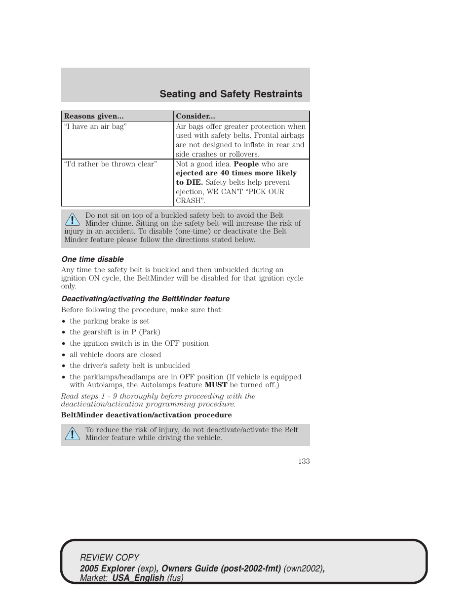 Seating and safety restraints | FORD 2005 Explorer v.1 User Manual | Page 133 / 320