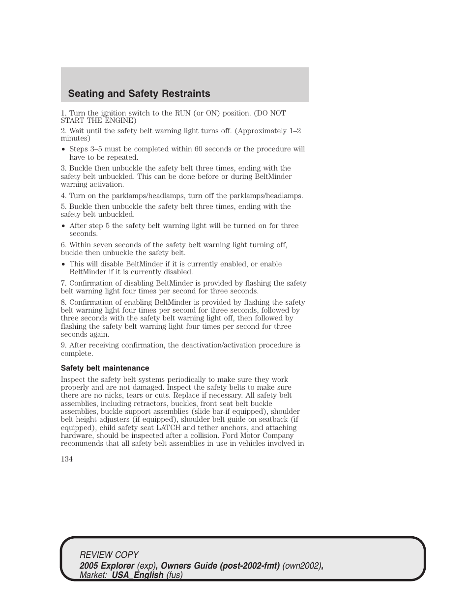 Seating and safety restraints | FORD 2005 Explorer v.1 User Manual | Page 134 / 320