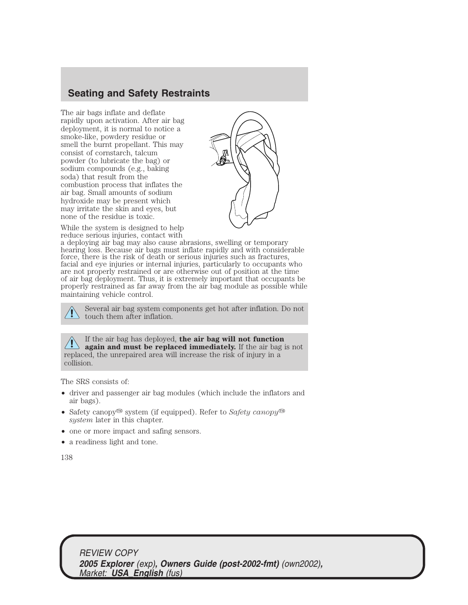 Seating and safety restraints | FORD 2005 Explorer v.1 User Manual | Page 138 / 320