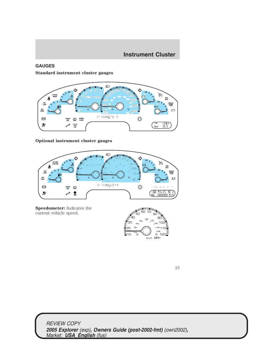 Instrument cluster | FORD 2005 Explorer v.1 User Manual | Page 15 / 320